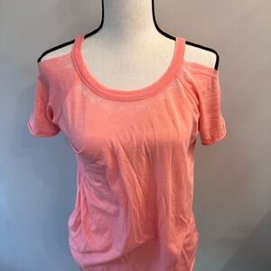 Vibrant Orange Pink Short Sleeve Cut Out Tee